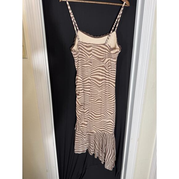 Y2k Zebra sheer dress baddie McBling asymmetrical hem ruffles empire babydoll - Picture 3 of 7